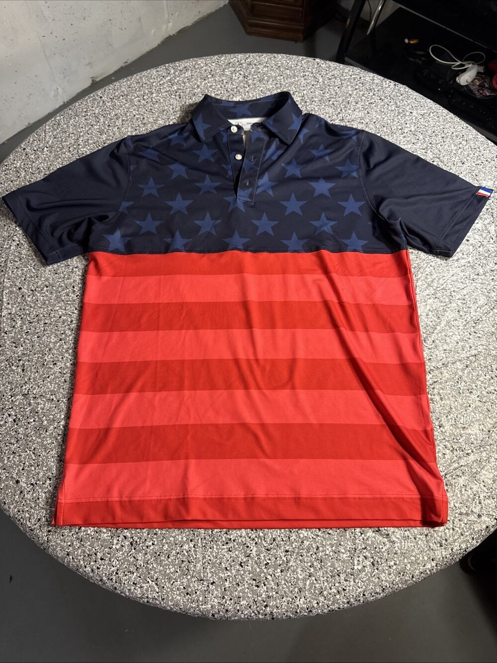 USAG U Suck At Golf American Flag Polo Shirt M Golf Apparel USA Stars Stripes